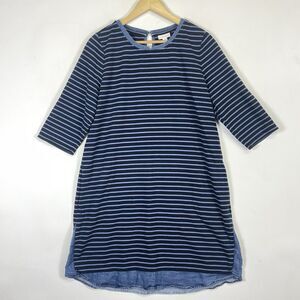 J. Jill Navy Blue Stripe Jersey Denim‎ Trim 3/4 Sleeve Sheath Dress Womens 12